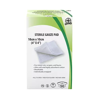 Compresses de gaze, stériles, emballées individuellement-10.2 cm x 10.2 cm (4 po x 4 po)/Boite de 100 unités