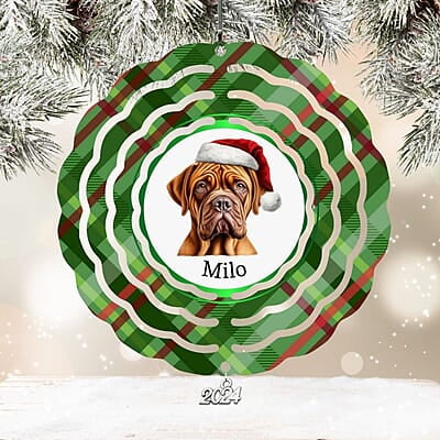 Breeds Starting with D-E Dog Santa Hat Personalized 4" Wind Spinner Ornament Pet Parent Gift