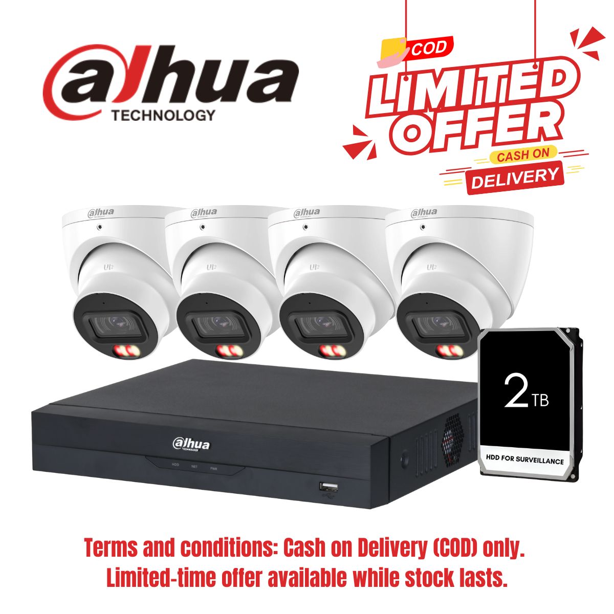 [COD only]Dahua DAHUA 8MP AI KIT-4CH+4CAM, 2TB(HDW3867)