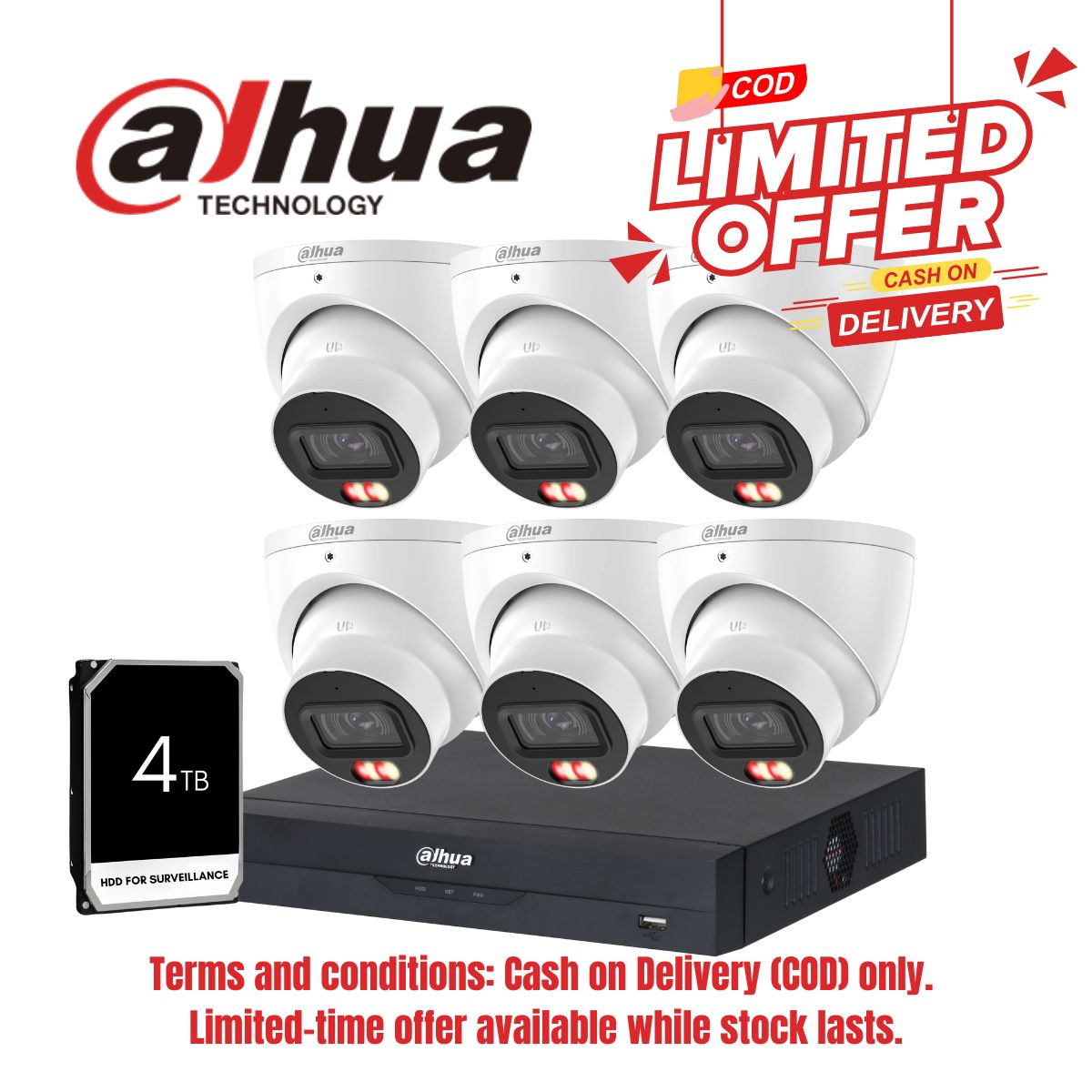 [COD only]Dahua DAHUA 8MP AI KIT-8CH+6CAM, 4TB(HDW3867)