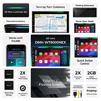 10.1" - HD Display Android Auto™(Wired/Wireless), Apple CarPlay®(Wired/Wireless), Bluetooth®, PxLink App - Floating Type Multimedia Receiver