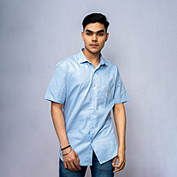 Cotton Shirt Half Sleeves - Blue