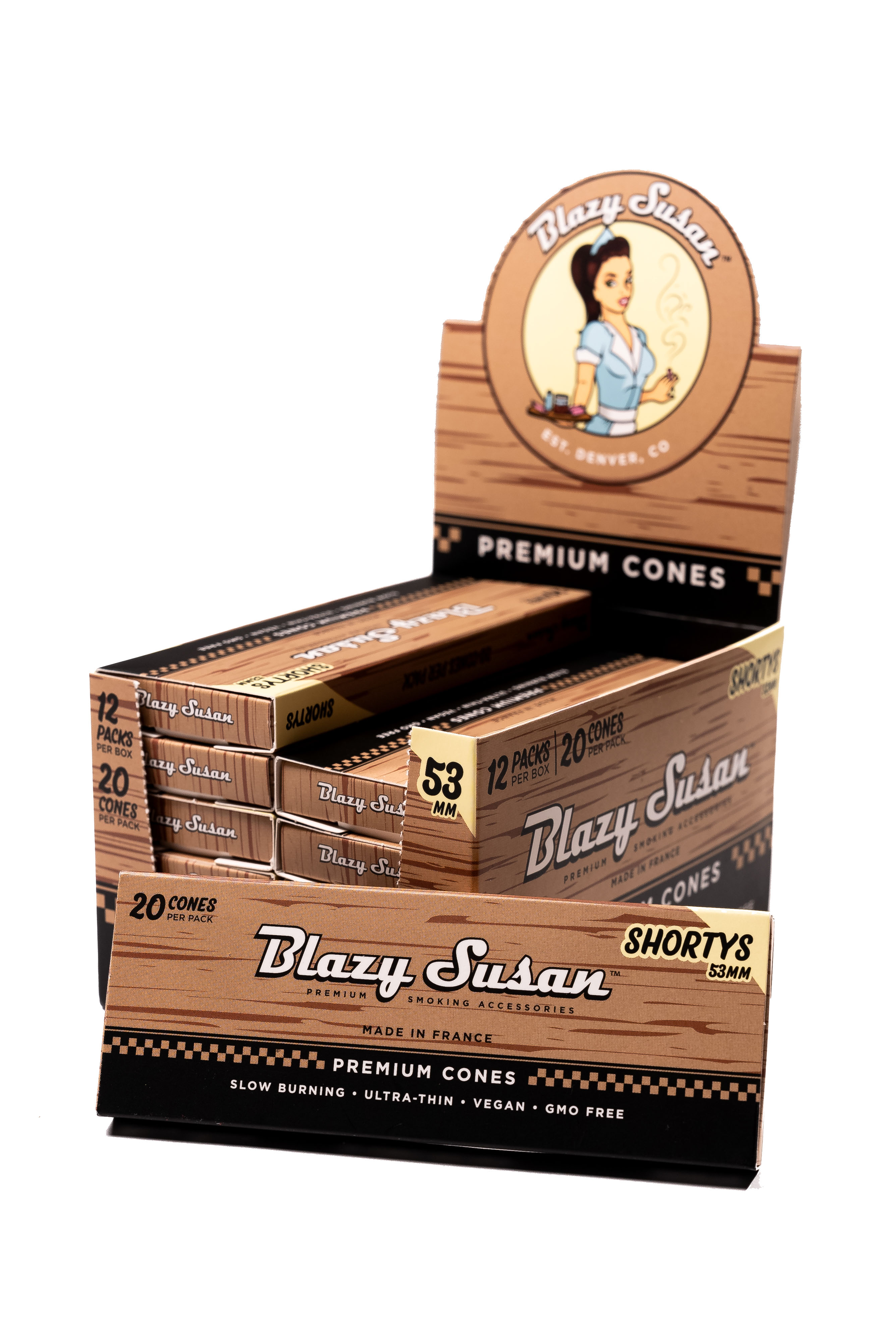 Blazy Susan® - Unbleached Pre-Roll Cones King Size (20ct) - Display of 12