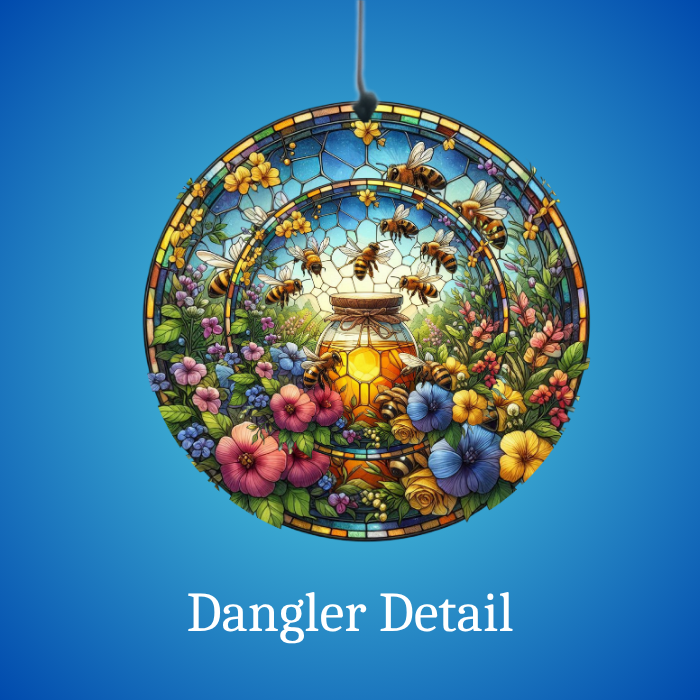 Garden Gold: Stained Glass Honey Jar Wind Spinner with Personalized Chimes Garden Gold: Stained Glass Honey Jar Wind Spinner with Personalized Chimes