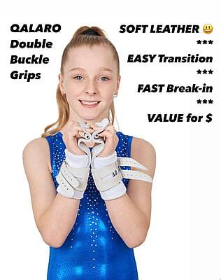 QALARO DOUBLE BUCKLE GYMNASTICS GRIPS WITH DOWEL QALARO DOUBLE BUCKLE GYMNASTICS GRIPS WITH DOWEL