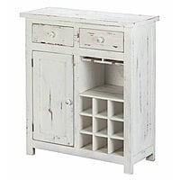 Distressed White Wine Bar Cabinet | Rustic Liquor Storage with Rack & Drawers Distressed White Wine Bar Cabinet | Rustic Liquor Storage with Rack & Drawers