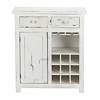 Distressed White Wine Bar Cabinet | Rustic Liquor Storage with Rack & Drawers Distressed White Wine Bar Cabinet | Rustic Liquor Storage with Rack & Drawers