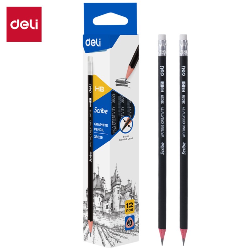 DELI SCRIBE E38029 HB PENCILS WITH RUBBER-TIP DELI SCRIBE E38029 HB PENCILS WITH RUBBER-TIP