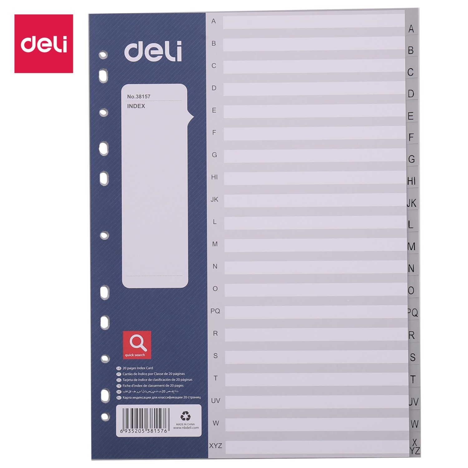 DELI E38157 FILE DIVIDER INDEX PVC GREY NOS. A-Z DELI E38157 FILE DIVIDER INDEX PVC GREY NOS. A-Z