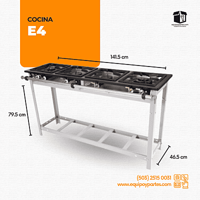 E4 COCINA A GAS EXTRA CON 4 QUEMADORES (2 DOBLES) EN LINEA