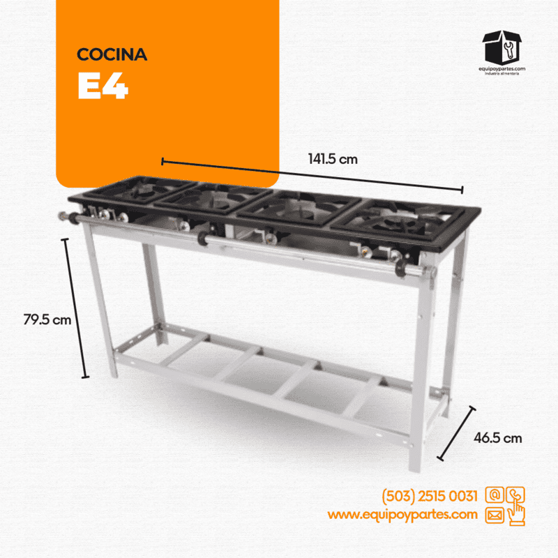 E4 COCINA A GAS EXTRA CON 4 QUEMADORES (2 DOBLES) EN LINEA