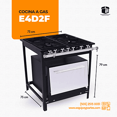 E4D2F COCINA A GAS, CON 4 QUEMADORES (2 DOBLES) Y HORNO