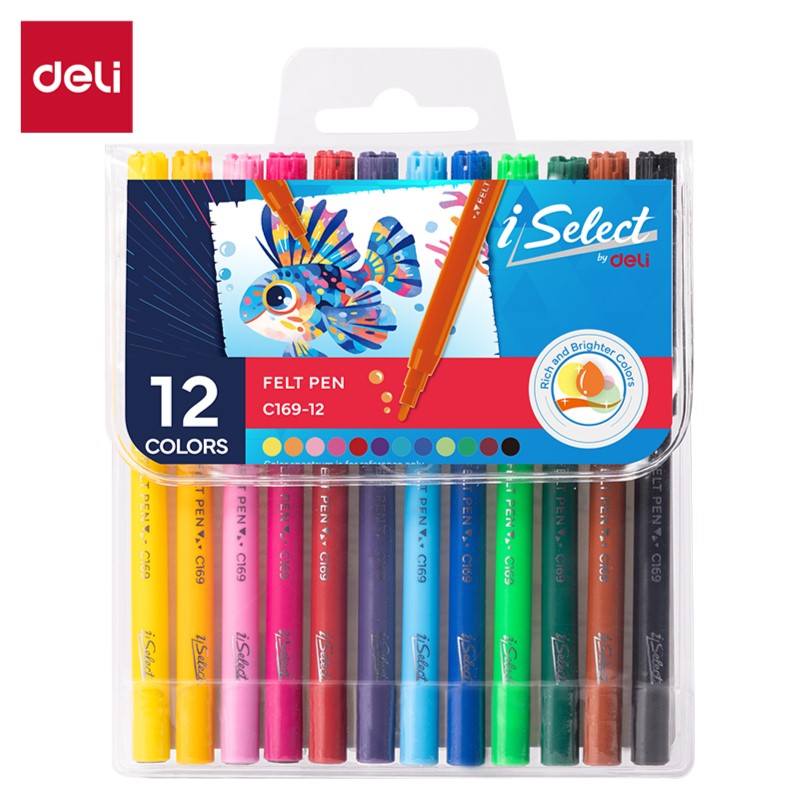 DELI EC169-12 COLOR FELT PENS BULLET TIP 1.0MM DELI EC169-12 COLOR FELT PENS BULLET TIP 1.0MM