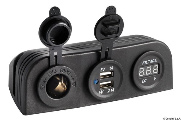 Digital voltm, power outlet, dual USB port flat m Digital voltm, power outlet, dual USB port flat m
