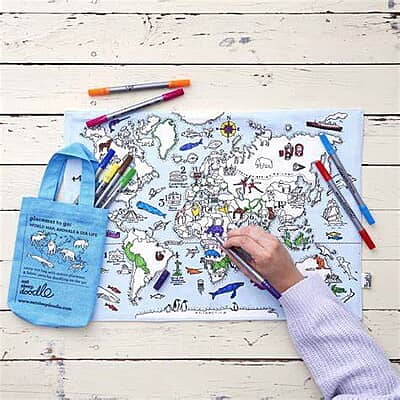 EatSleepDoodle World Map (Animals & Sealife) Placemat To Go - Colour-In & Learn