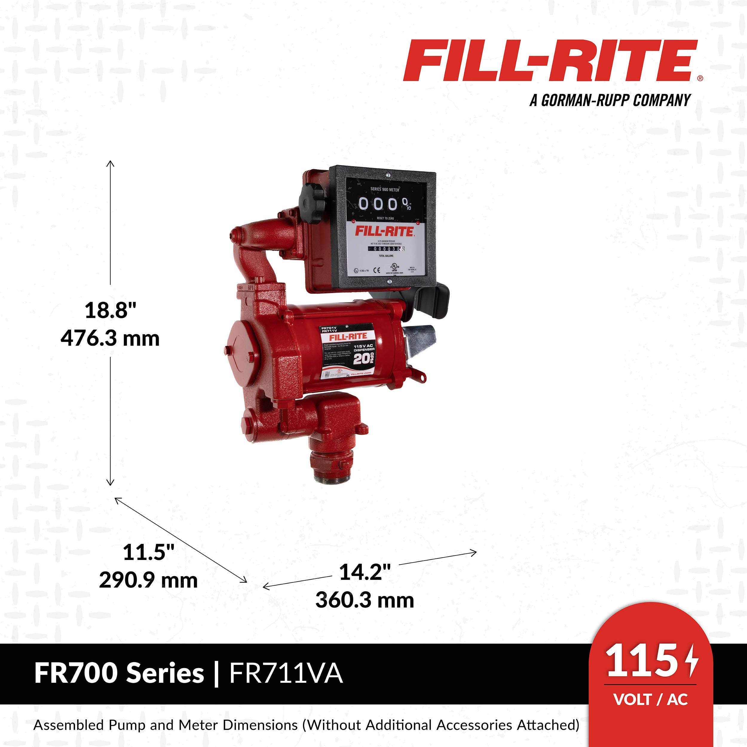 FILL RITE 115V AC 20 GPM Fuel Transfer Pump with Meter & Nozzle FILL RITE 115V AC 20 GPM Fuel Transfer Pump with Meter & Nozzle
