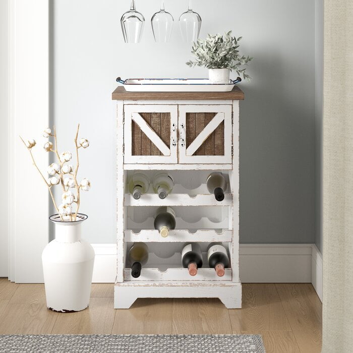 Farmhouse Wine Bar Cabinet with Storage | Rustic White Wood Liquor Rack Farmhouse Wine Bar Cabinet with Storage | Rustic White Wood Liquor Rack