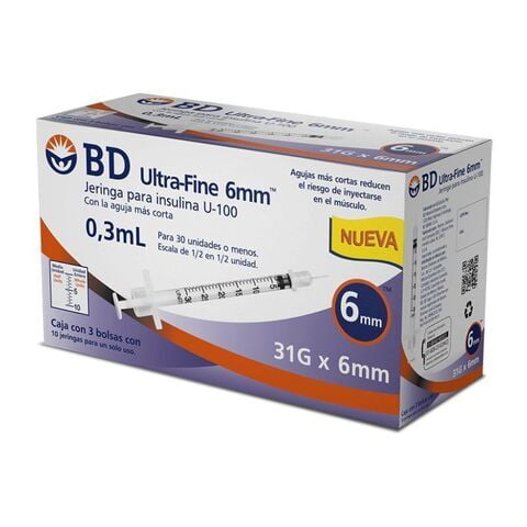 JERINGA 0.3mL. (DL) Insulina c/AGUJA INTEGRADA 31Gx6mm. c/10 Pzs. JERINGA 0.3mL. (DL) Insulina c/AGUJA INTEGRADA 31Gx6mm. c/10 Pzs.