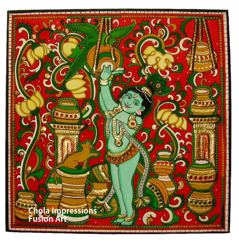 Butter Krishna Kerala Mural Tanjore Painting