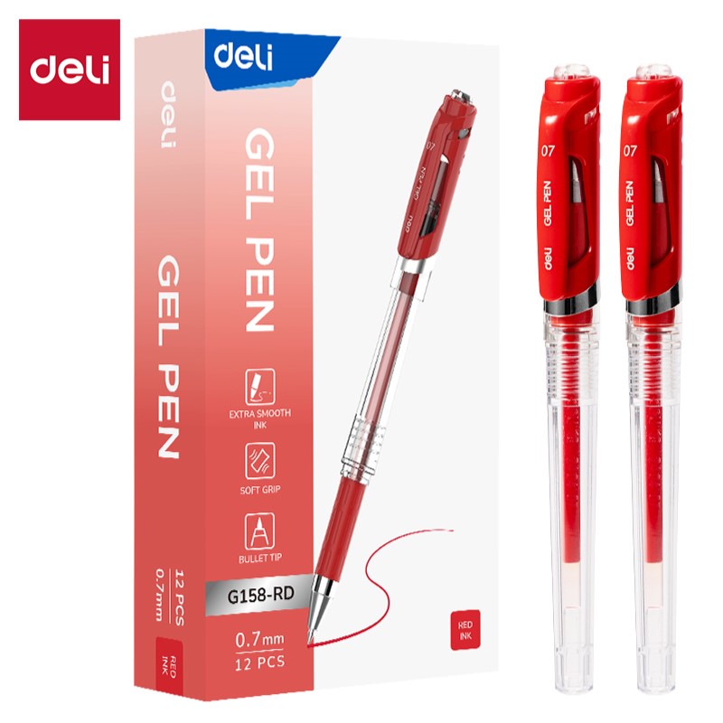 DELI G158-RD 0.7MM SOFT-GRIP GEL PEN RED DELI G158-RD 0.7MM SOFT-GRIP GEL PEN RED
