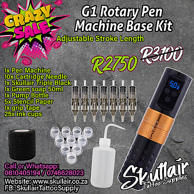 G1 Adjustable wireless stroke length tattoo pen base kit