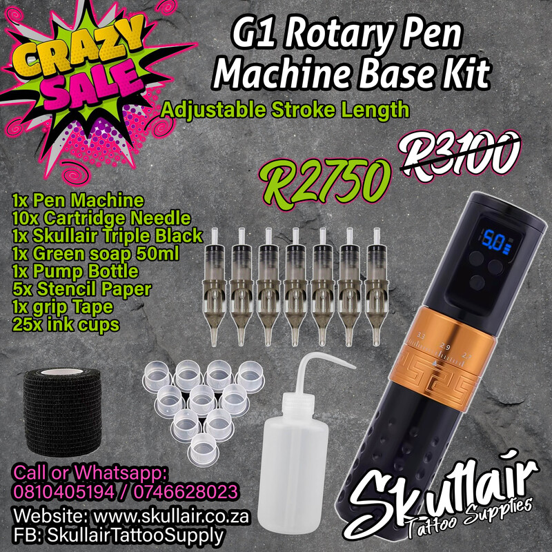 G1 Adjustable wireless stroke length tattoo pen base kit