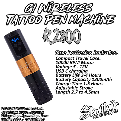 G1 Adjustable wireless stroke length tattoo pen