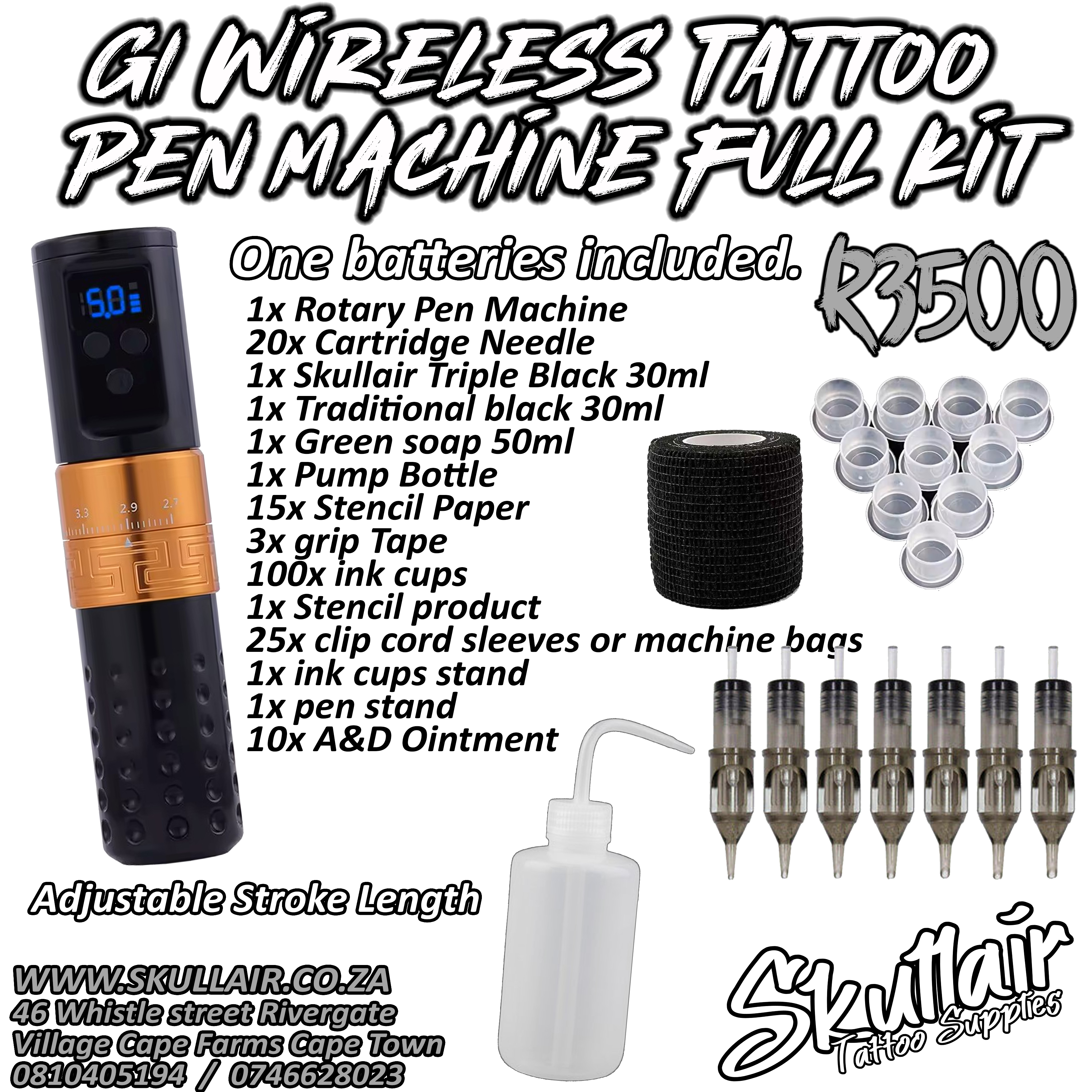G1 Adjustable wireless stroke length tattoo pen Full kit G1 Adjustable wireless stroke length tattoo pen Full kit