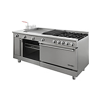 Estufa universal con 4 quemadores horno asador plancha doble freidora y gratinador