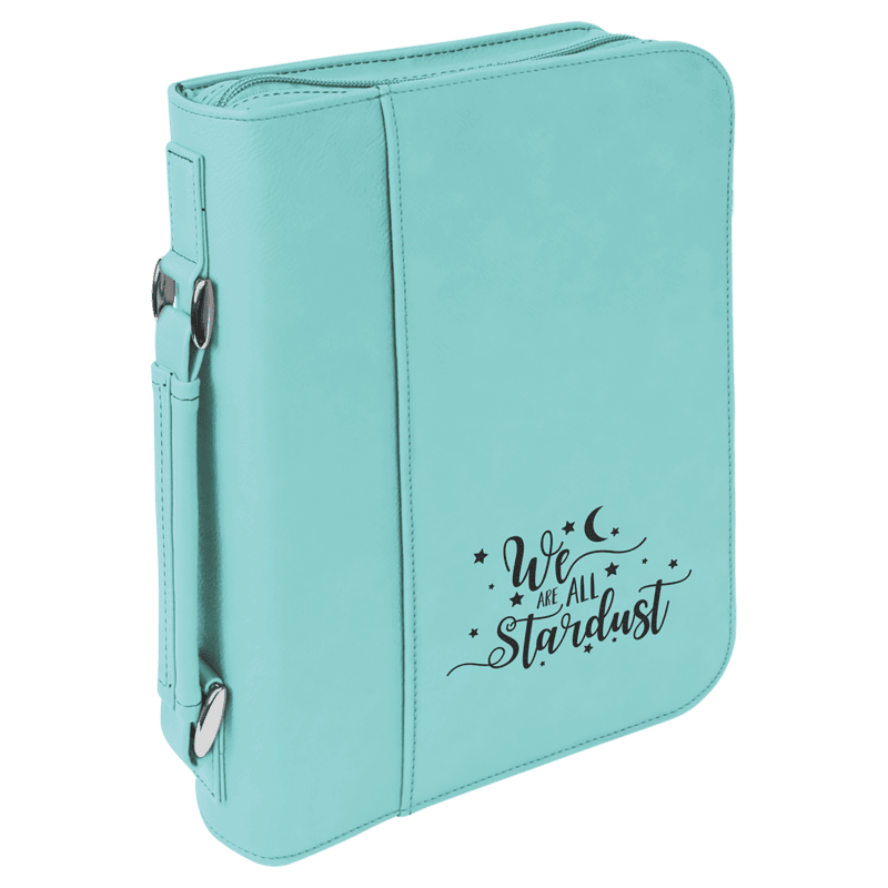 Personalized 7 1/2" x 10 3/4" Teal Leatherette Book/Bible Cover with Handle & Zipper