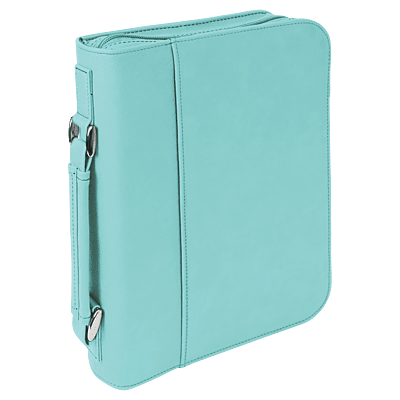 Personalized 7 1/2" x 10 3/4" Teal Leatherette Book/Bible Cover with Handle & Zipper