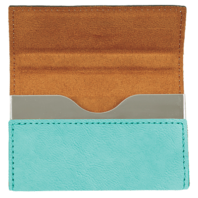 Personalized 3 3/4" x 2 3/4" Teal Laserable Leatherette Hard Business Card Holder