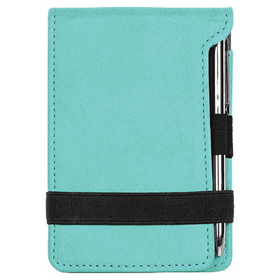 Personalized 3 1/4" x 4 3/4" Teal Laserable Leatherette Mini Notepad with Pen