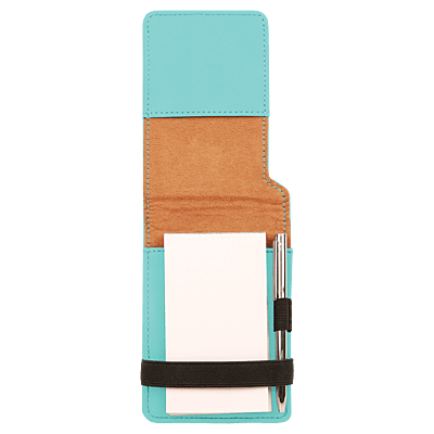Personalized 3 1/4" x 4 3/4" Teal Laserable Leatherette Mini Notepad with Pen