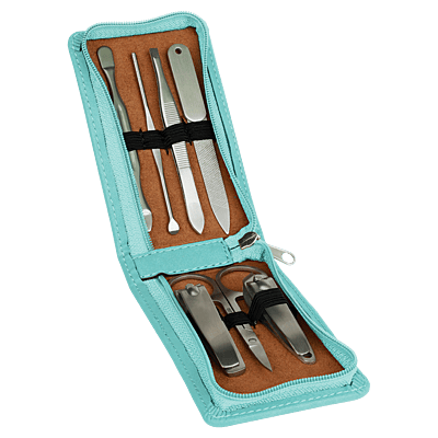 Personalized 7-Piece Teal Laserable Leatherette Manicure Gift Set