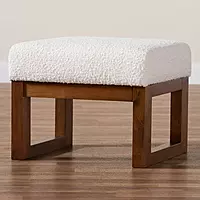 Modern Block Ottoman – Sherpa White & Walnut Finish
