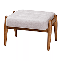 Mid-Century Modern Upholstered Ottoman Footstool - Grey Fabric & Wood Legs
