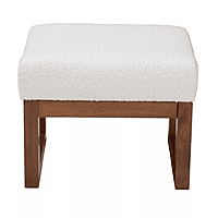 Modern Block Ottoman – Sherpa White & Walnut Finish