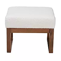 Modern Block Ottoman – Sherpa White & Walnut Finish