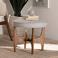 Mid-Century Modern Upholstered Ottoman Stool - Grey Fabric Vanity & Accent Stool Mid-Century Modern Upholstered Ottoman Stool - Grey Fabric Vanity & Accent Stool