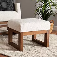 Modern Block Ottoman – Sherpa White & Walnut Finish