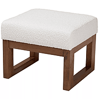 Modern Block Ottoman – Sherpa White & Walnut Finish