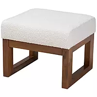Modern Block Ottoman – Sherpa White & Walnut Finish