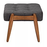 Mid-Century Modern Dark Grey Fabric Ottoman - Tufted Wood Footstool Mid-Century Modern Dark Grey Fabric Ottoman - Tufted Wood Footstool