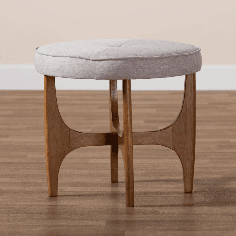 Mid-Century Modern Upholstered Ottoman Stool - Grey Fabric Vanity & Accent Stool Mid-Century Modern Upholstered Ottoman Stool - Grey Fabric Vanity & Accent Stool