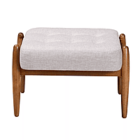 Mid-Century Modern Upholstered Ottoman Footstool - Grey Fabric & Wood Legs