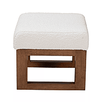 Modern Block Ottoman – Sherpa White & Walnut Finish