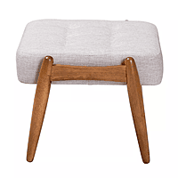 Mid-Century Modern Upholstered Ottoman Footstool - Grey Fabric & Wood Legs