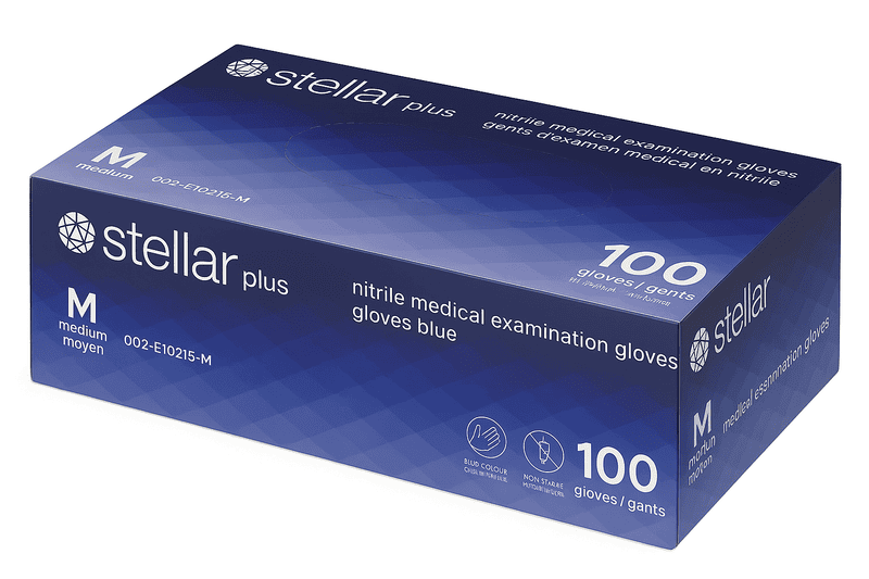Gants d'examen en nitrile – Boîte de 100 – Grandeur Médium/Moyen Gants d'examen en nitrile – Boîte de 100 – Grandeur Médium/Moyen