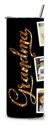 Custom Grandma 20 oz Photo Tumbler – Glam Black & Gold with 13 Photo Slots